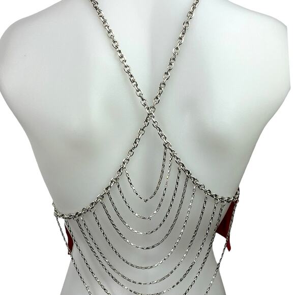 M&M’s x Furst of a Kind Red Halter Crossback Metal Chain Cami Crop Tank Top Sz S - Picture 4 of 5
